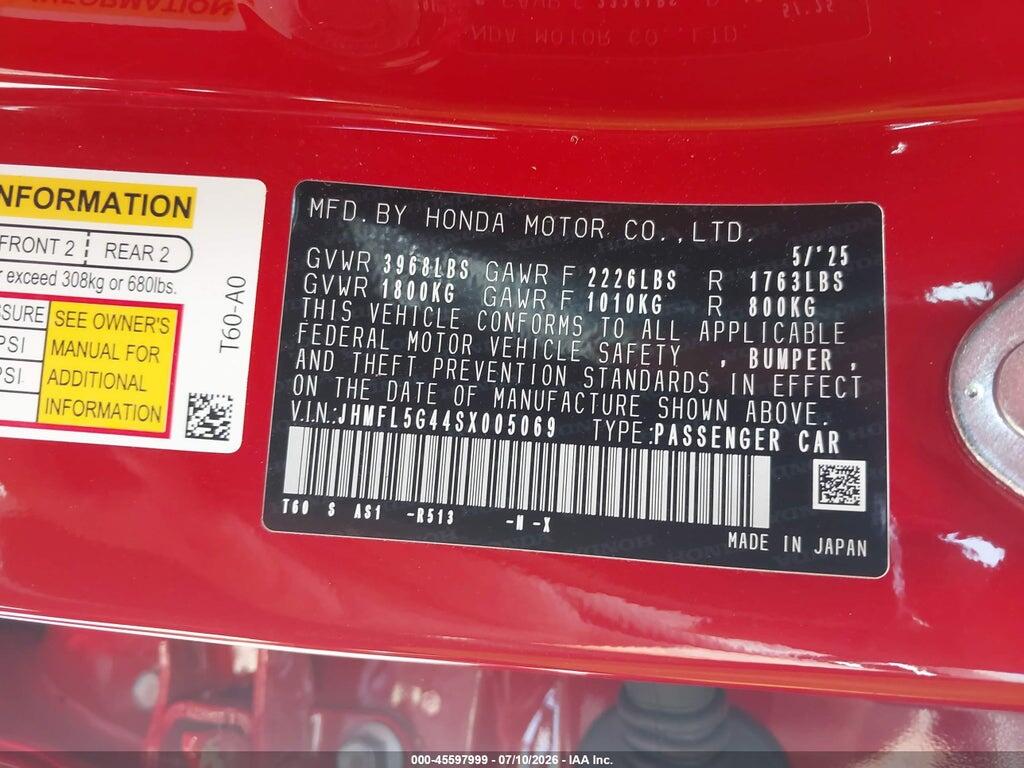 JHMFL5G44SX005069 2025 HONDA CIVIC TYPE R photo no. 9