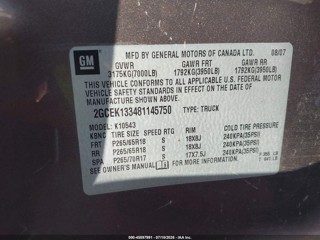 2GCEK133481145750 2008 CHEVROLET SILVERADO 1500 photo no. 9