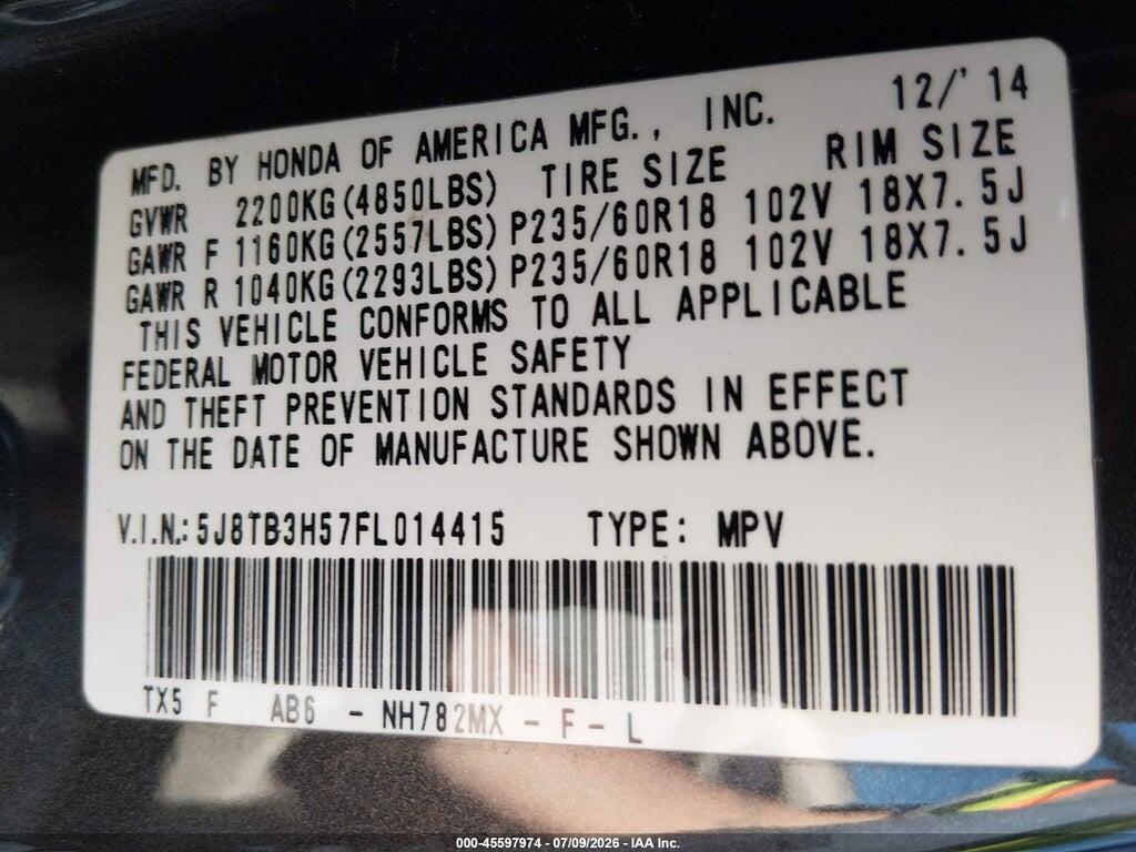 5J8TB3H57FL014415 2015 ACURA RDX photo no. 9