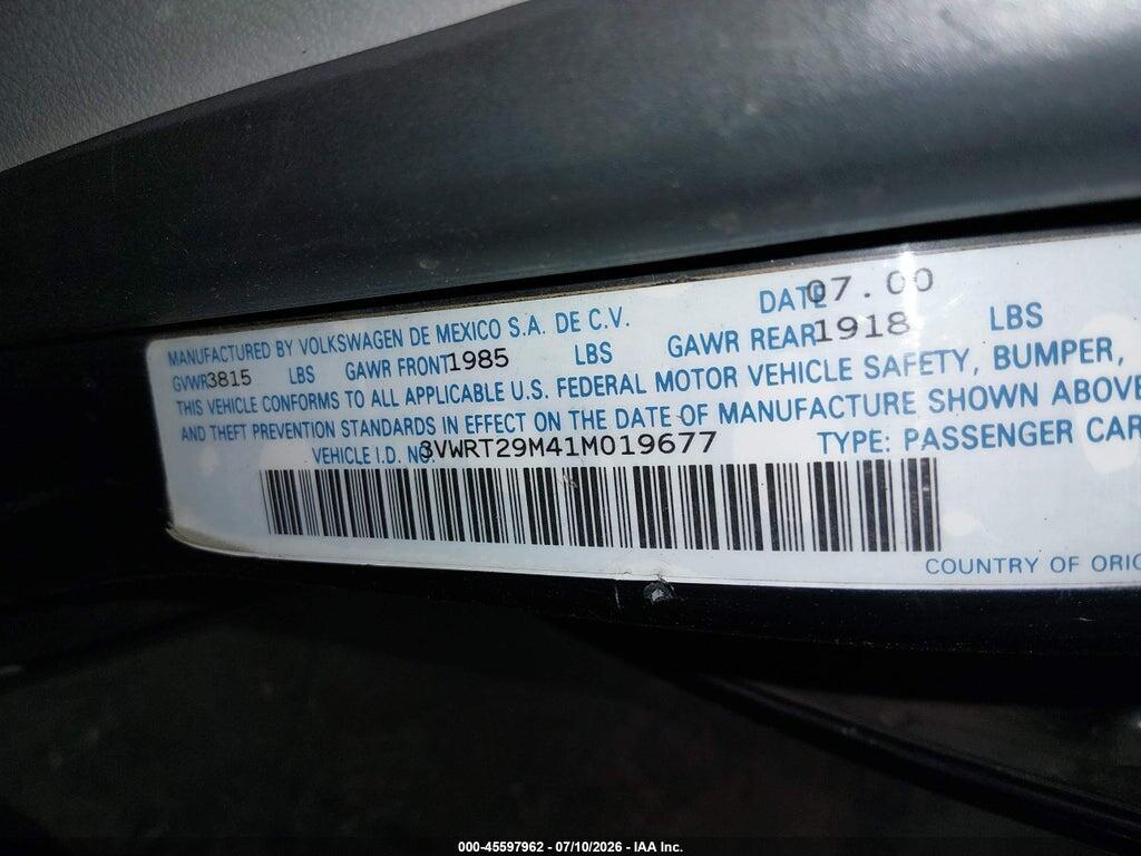 3VWRT29M41M019677 2001 VOLKSWAGEN JETTA photo no. 9