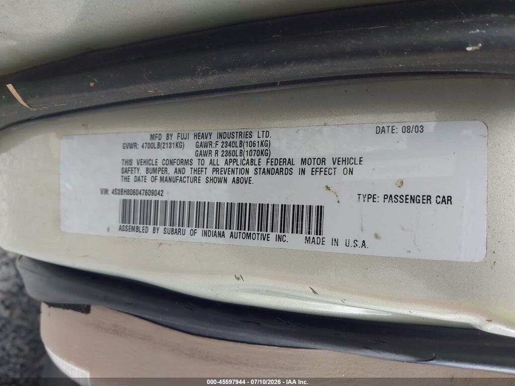 4S3BH806047609042 2004 SUBARU OUTBACK photo no. 9