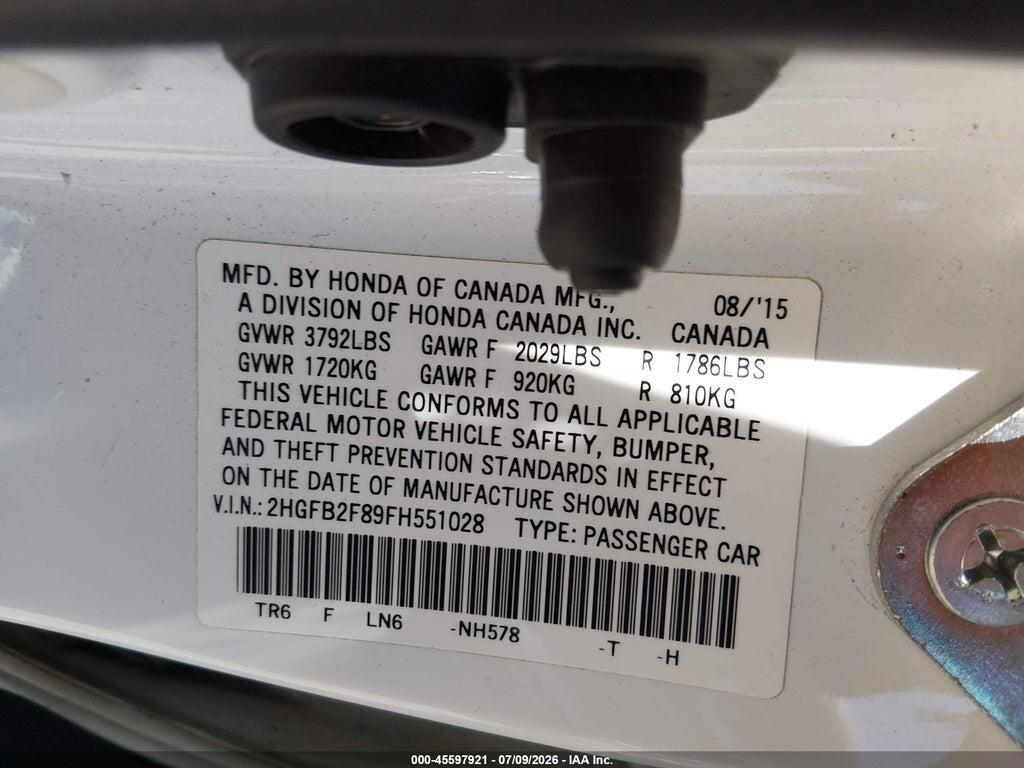 2HGFB2F89FH551028 2015 HONDA CIVIC photo no. 9