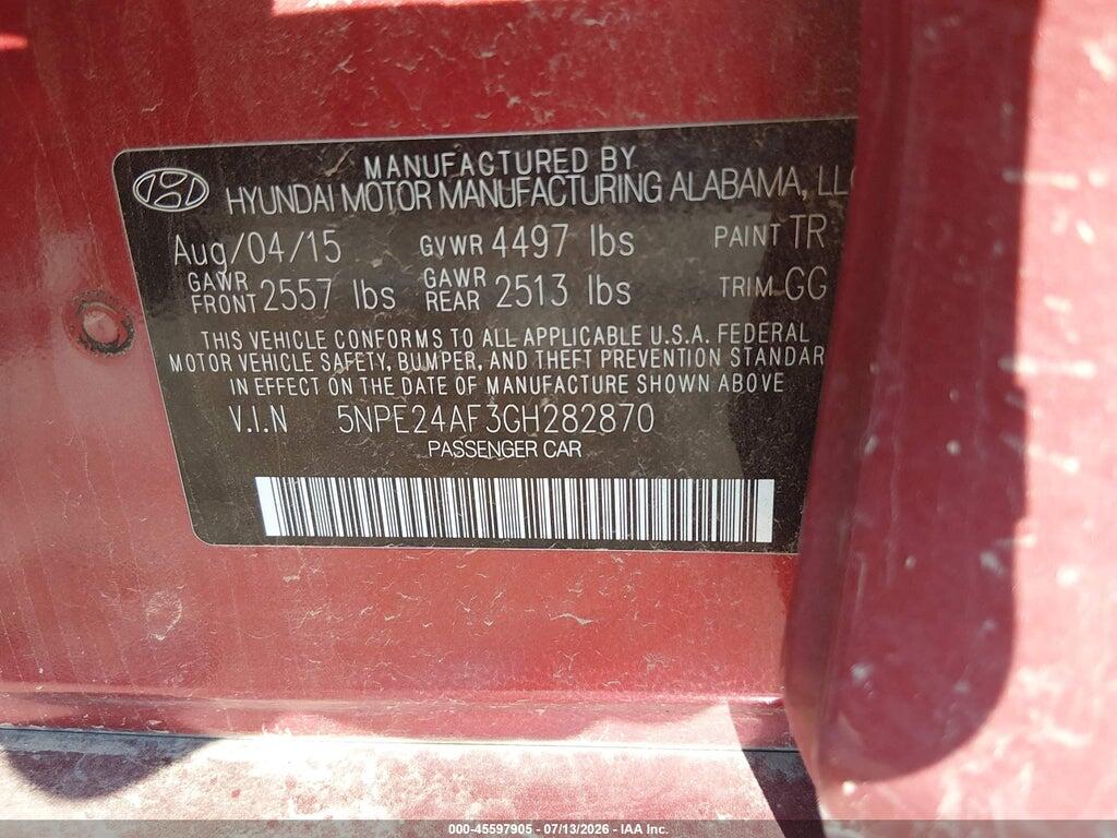 5NPE24AF3GH282870 2016 HYUNDAI SONATA photo no. 9