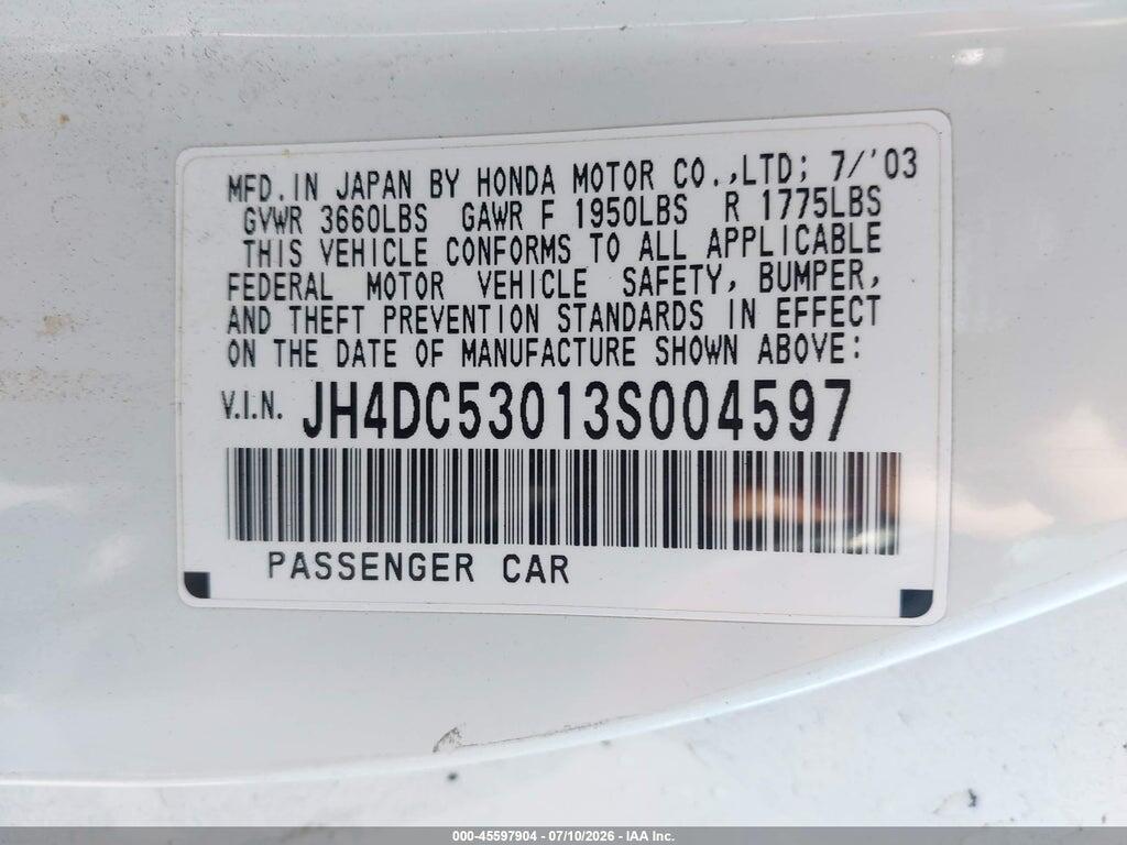 JH4DC53013S004597 2003 ACURA RSX photo no. 9