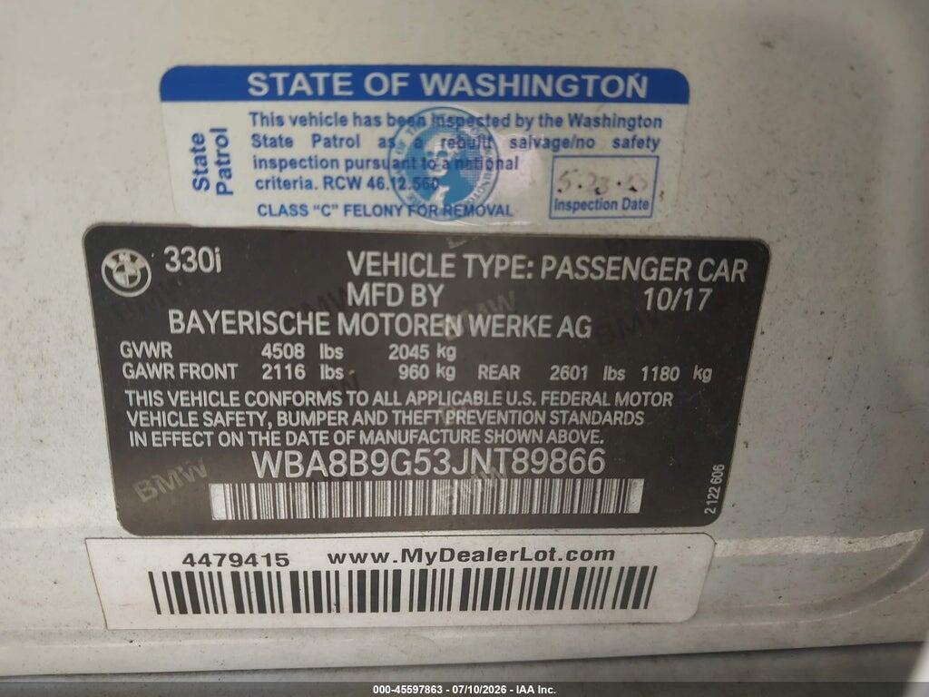 WBA8B9G53JNT89866 2018 BMW 330I photo no. 9