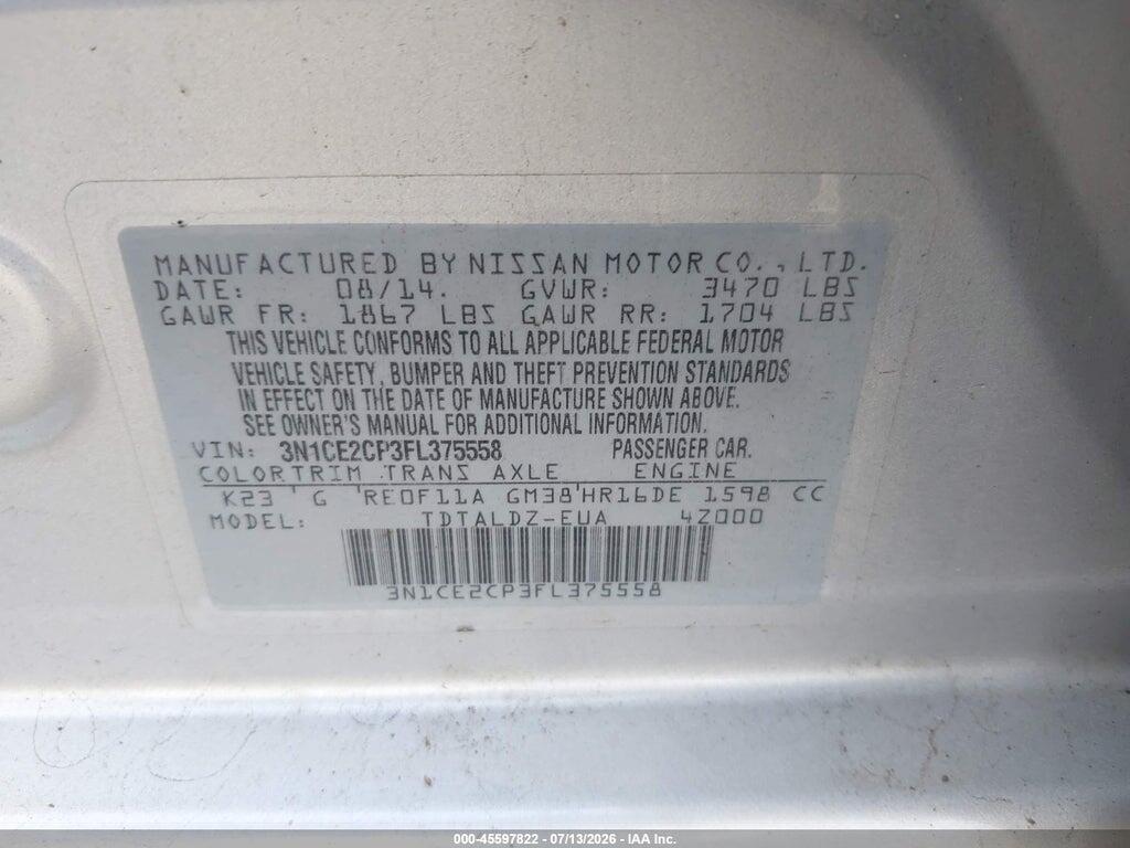 3N1CE2CP3FL375558 2015 NISSAN VERSA NOTE photo no. 9