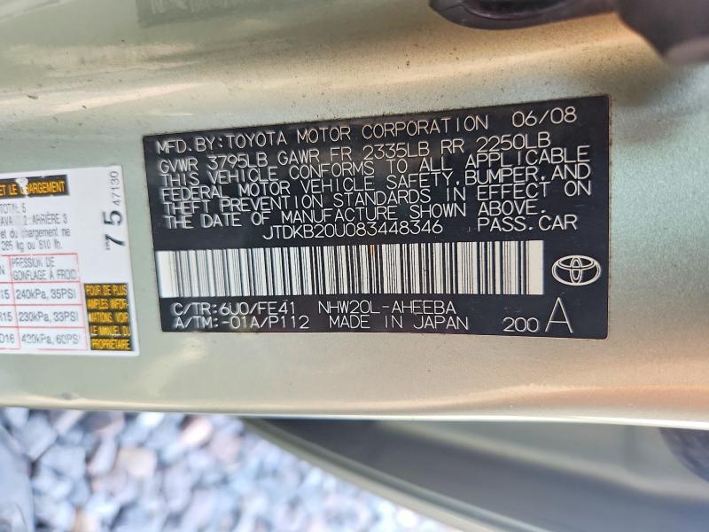 JTDKB20U083448346 2008 TOYOTA PRIUS photo no. 12
