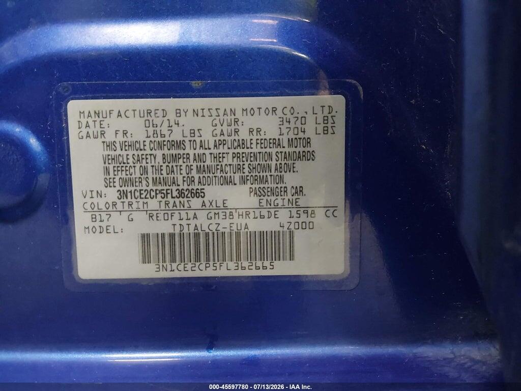 3N1CE2CP5FL362665 2015 NISSAN VERSA NOTE photo no. 9