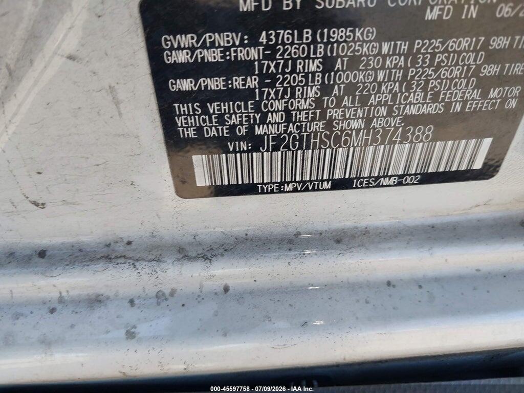 JF2GTHSC6MH374388 2021 SUBARU CROSSTREK photo no. 9