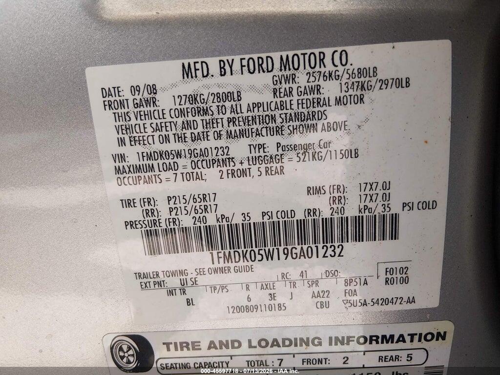 1FMDK05W19GA01232 2009 FORD TAURUS X photo no. 9