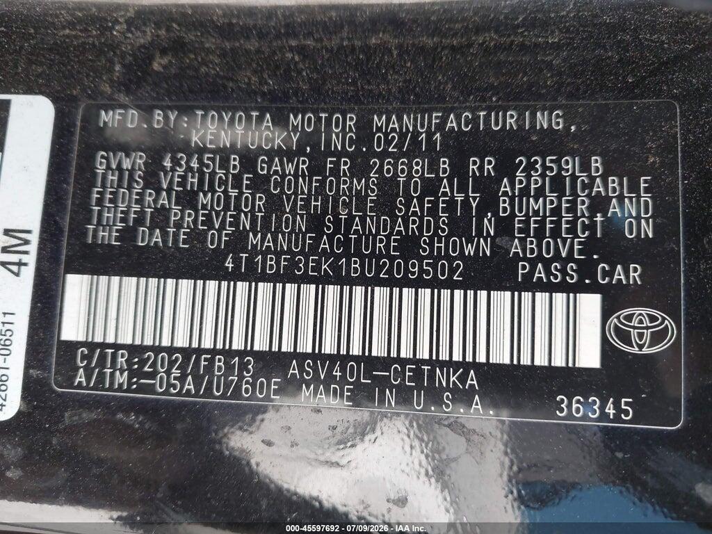 4T1BF3EK1BU209502 2011 TOYOTA CAMRY photo no. 9