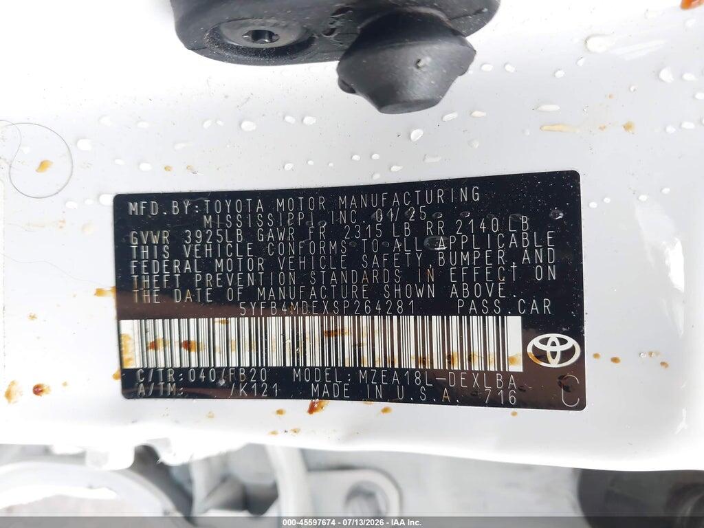5YFB4MDEXSP264281 2025 TOYOTA COROLLA photo no. 9