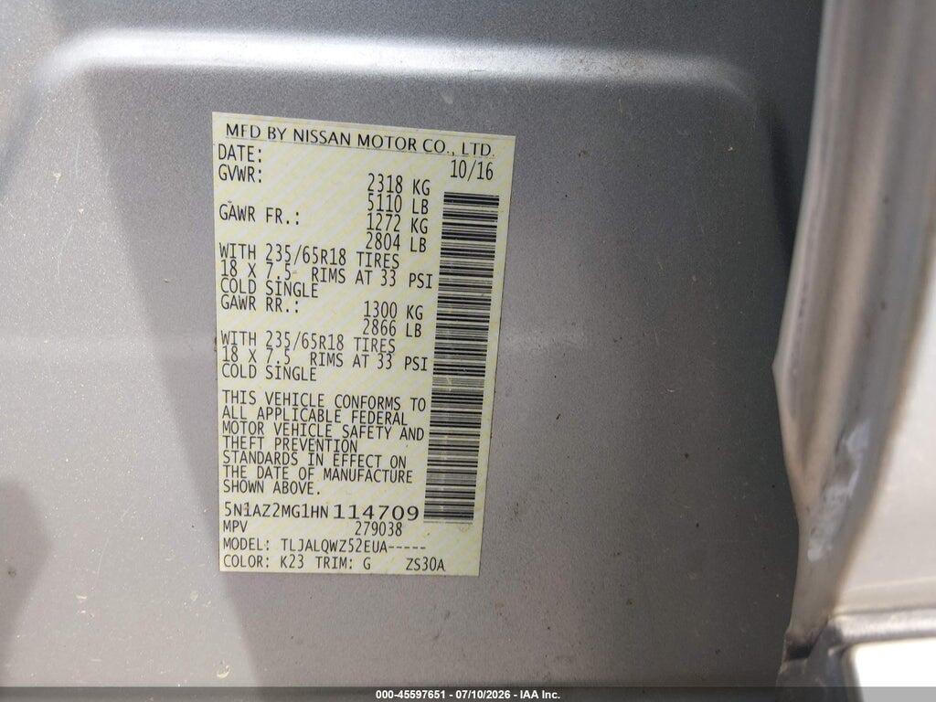 5N1AZ2MG1HN114709 2017 NISSAN MURANO photo no. 9