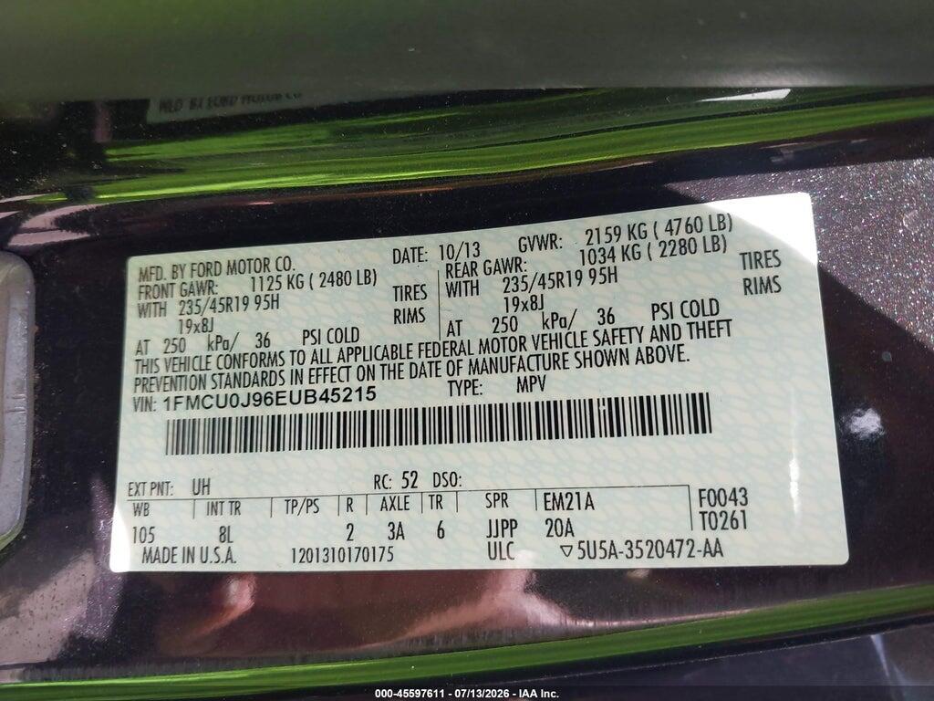 1FMCU0J96EUB45215 2014 FORD ESCAPE photo no. 9