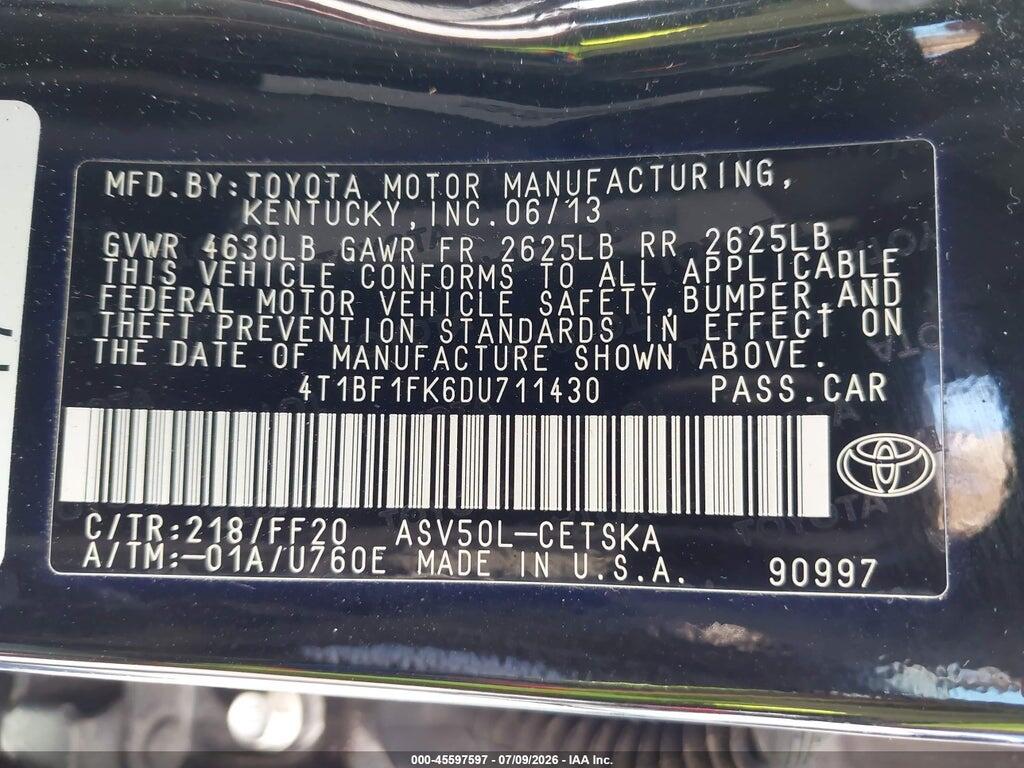 4T1BF1FK6DU711430 2013 TOYOTA CAMRY photo no. 9