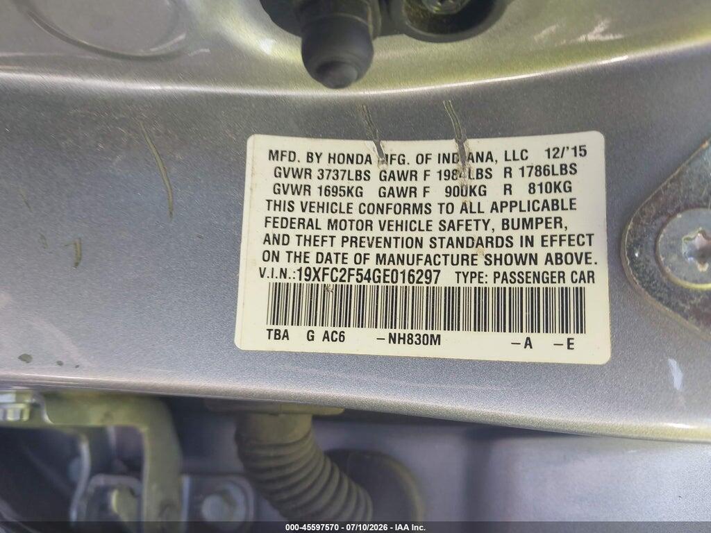19XFC2F54GE016297 2016 HONDA CIVIC photo no. 9