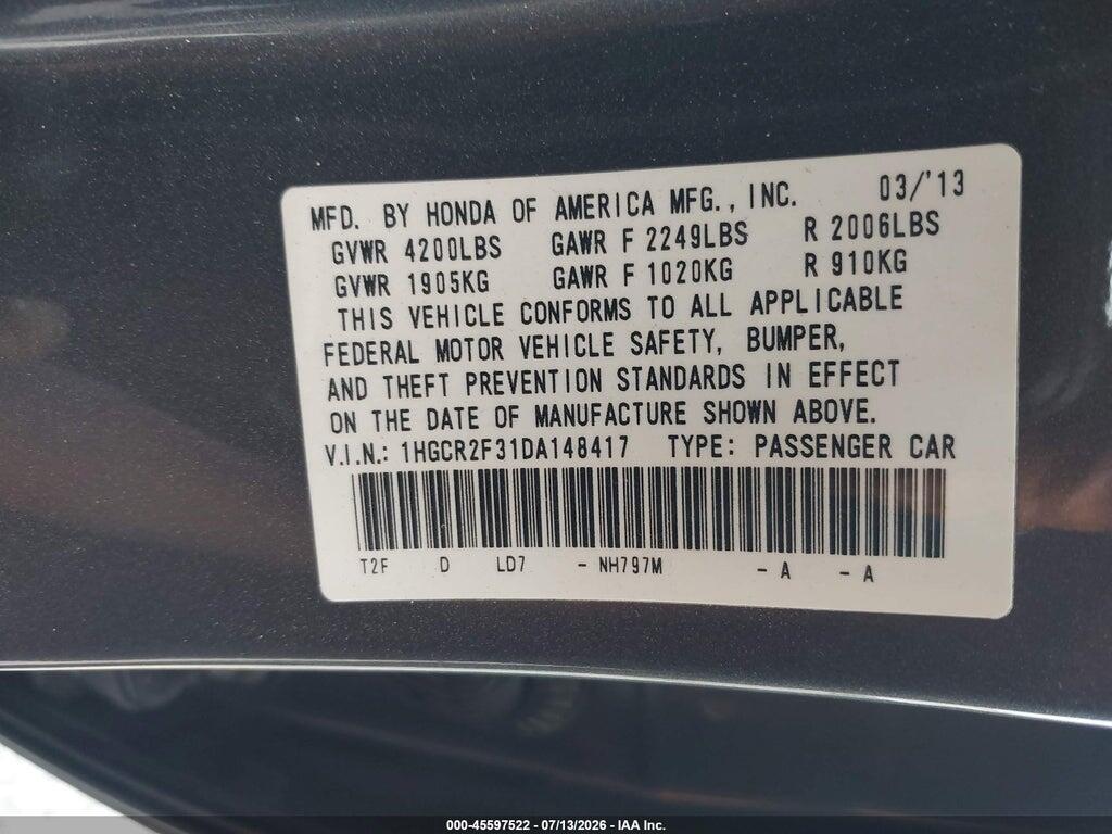 1HGCR2F31DA148417 2013 HONDA ACCORD photo no. 9