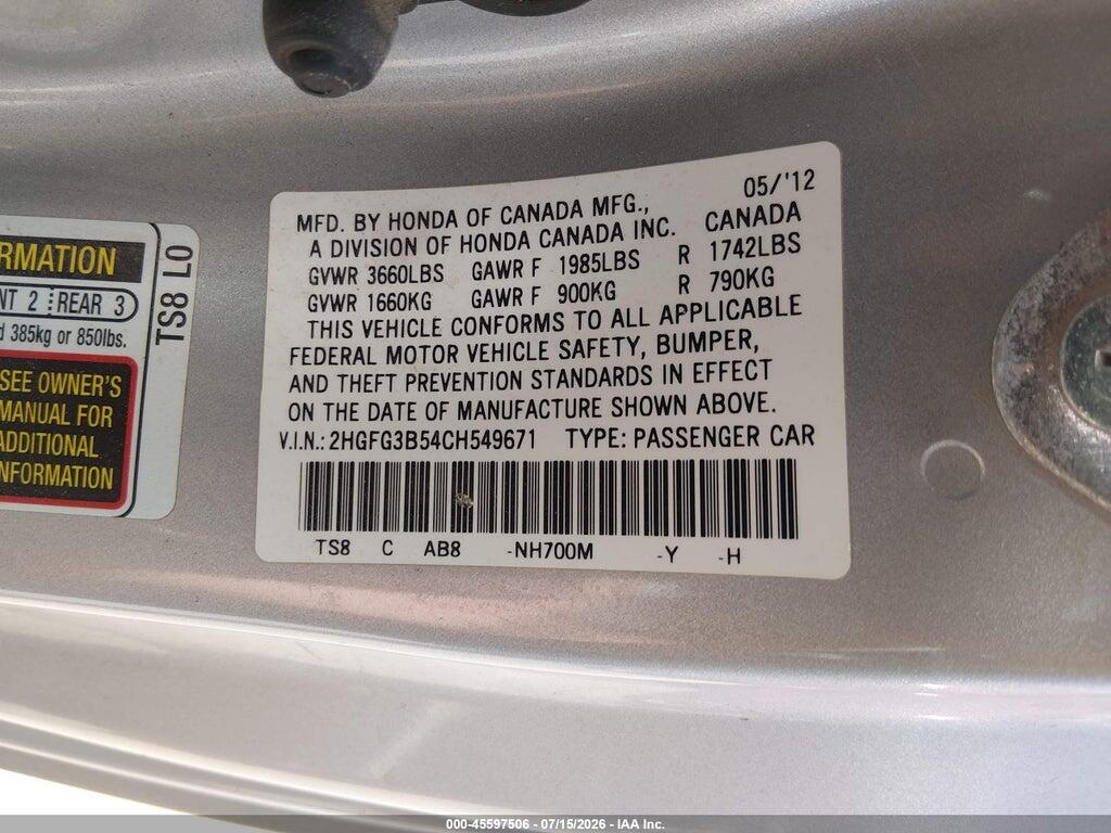 2HGFG3B54CH549671 2012 HONDA CIVIC photo no. 9