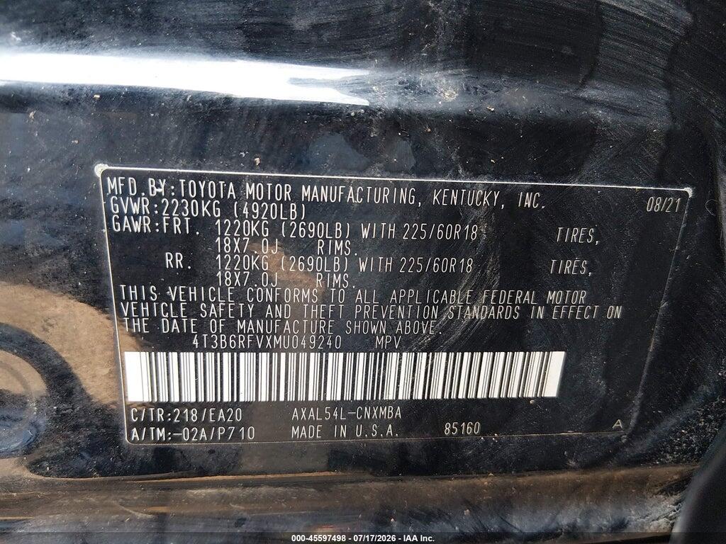 4T3B6RFVXMU049240 2021 TOYOTA RAV4 HYBRID photo no. 9
