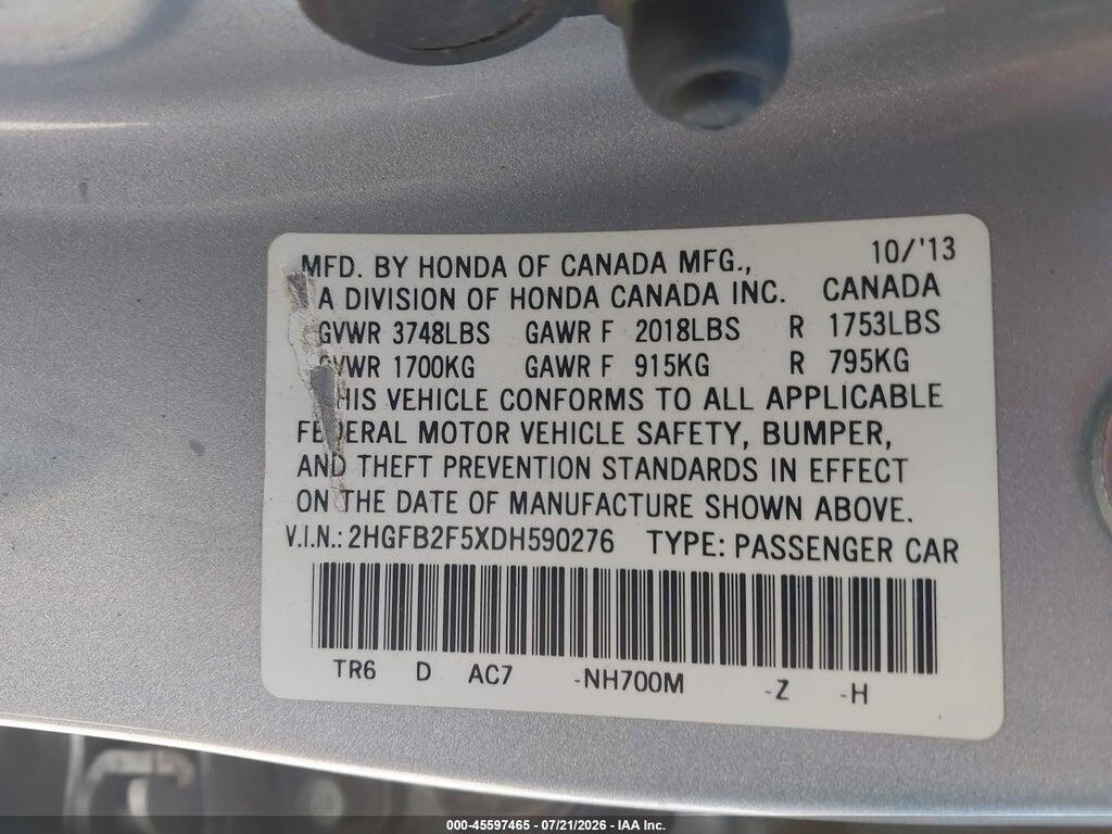 2HGFB2F5XDH590276 2013 HONDA CIVIC photo no. 9