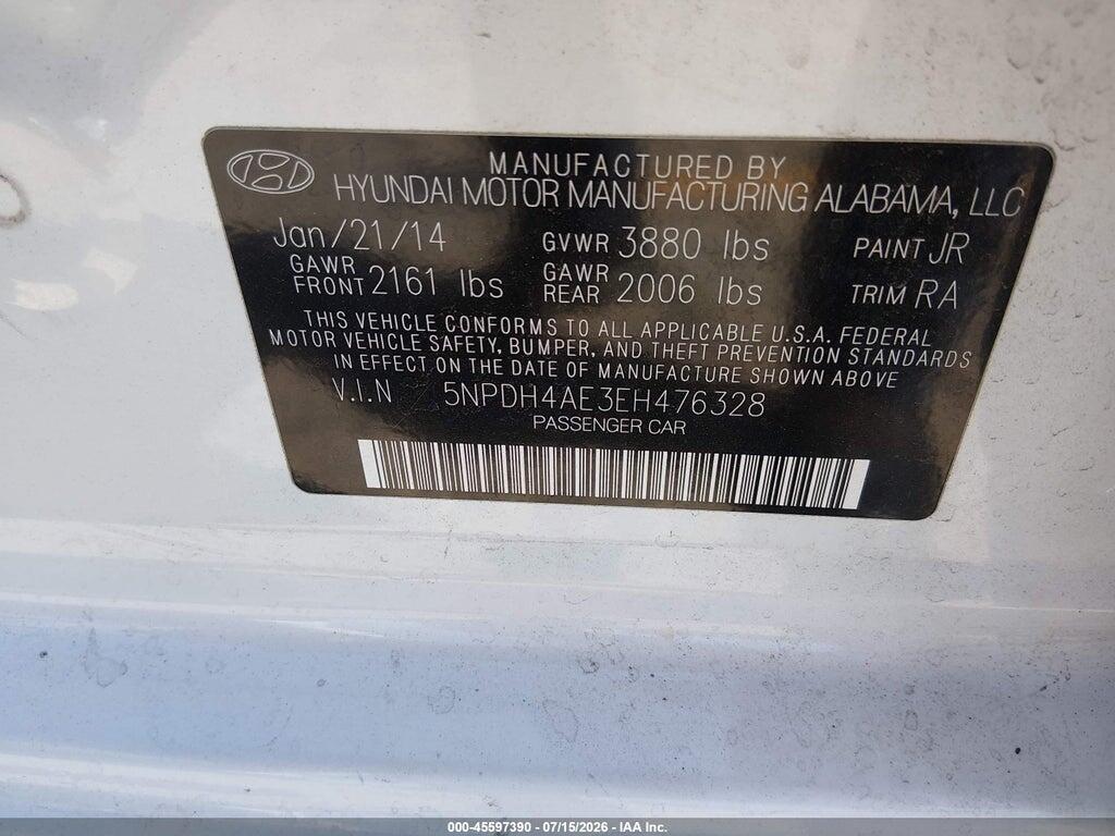 5NPDH4AE3EH476328 2014 HYUNDAI ELANTRA photo no. 9