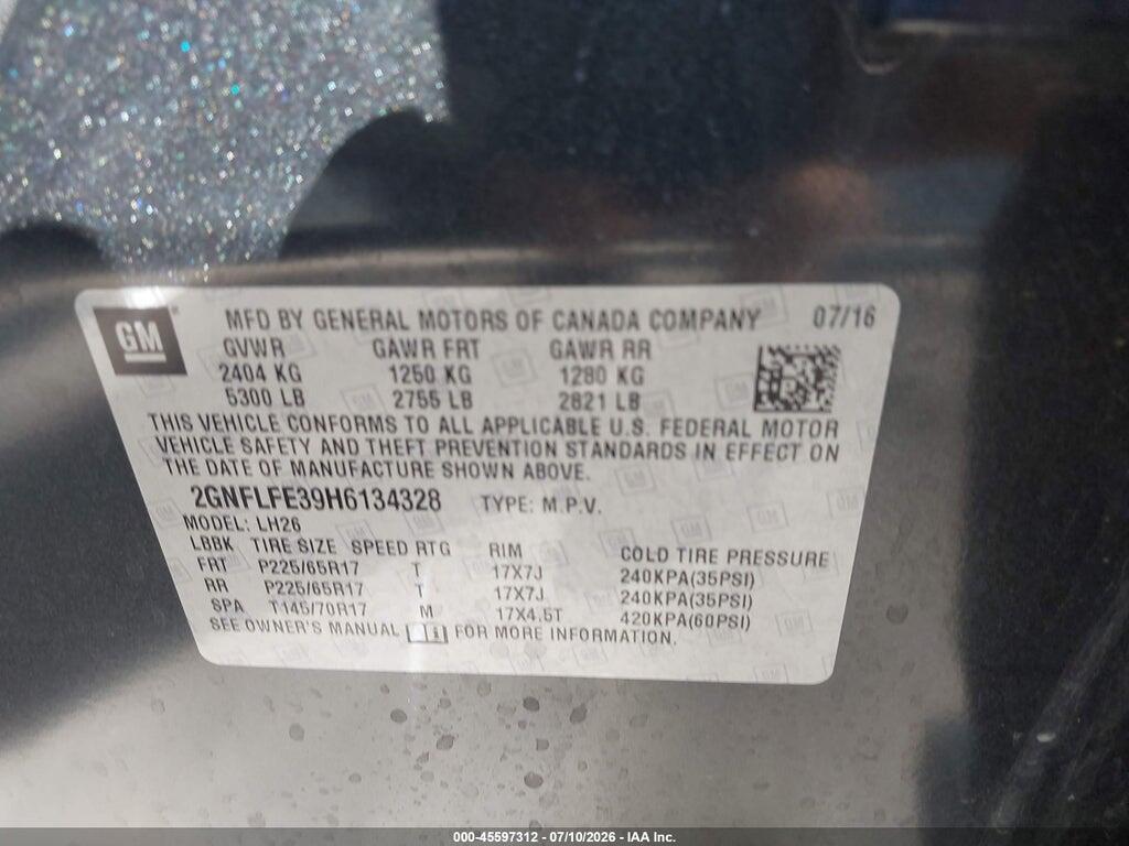 2GNFLFE39H6134328 2017 CHEVROLET EQUINOX photo no. 9
