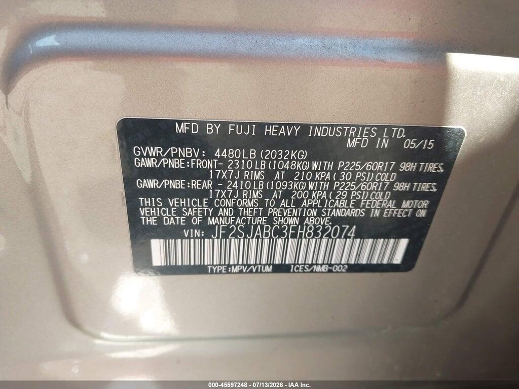 JF2SJABC3FH832074 2015 SUBARU FORESTER photo no. 9