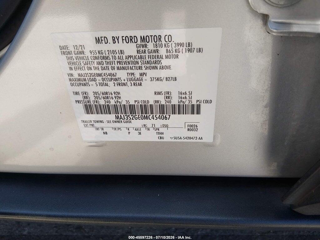 MAJ3S2GE0MC454067 2021 FORD ECOSPORT photo no. 9