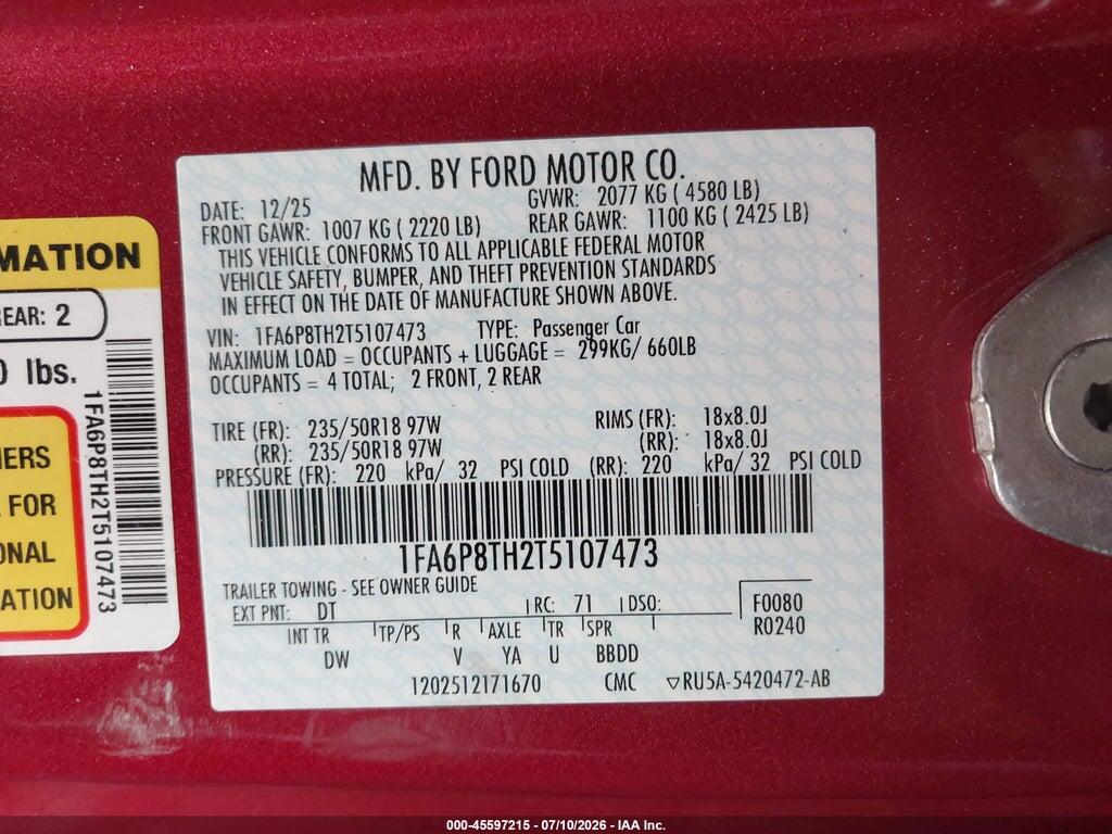 1FA6P8TH2T5107473 2026 FORD MUSTANG photo no. 9