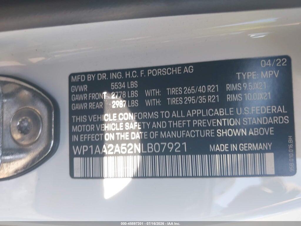 WP1AA2A52NLB07921 2022 PORSCHE MACAN photo no. 9