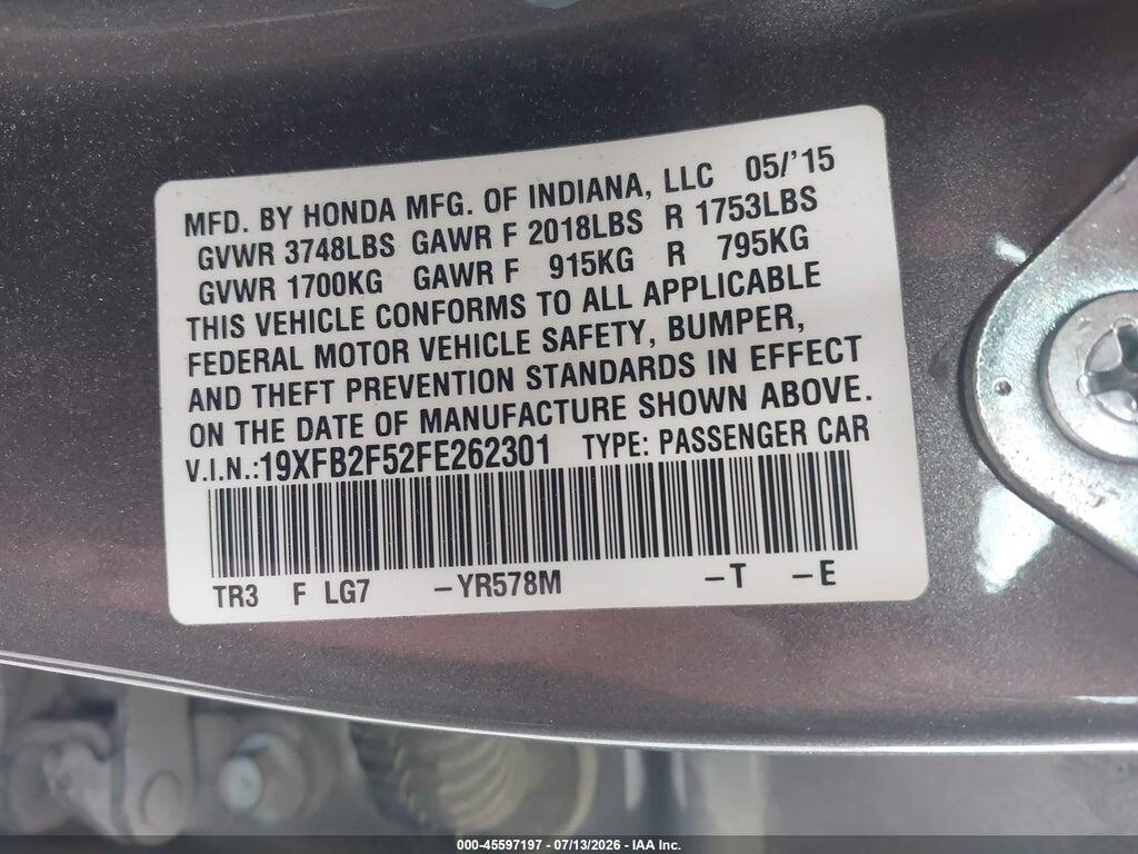19XFB2F52FE262301 2015 HONDA CIVIC photo no. 9