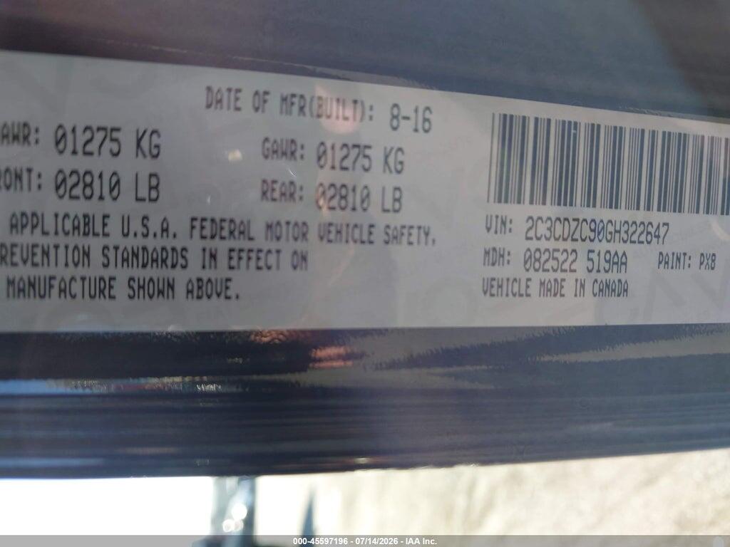 2C3CDZC90GH322647 2016 DODGE CHALLENGER photo no. 9