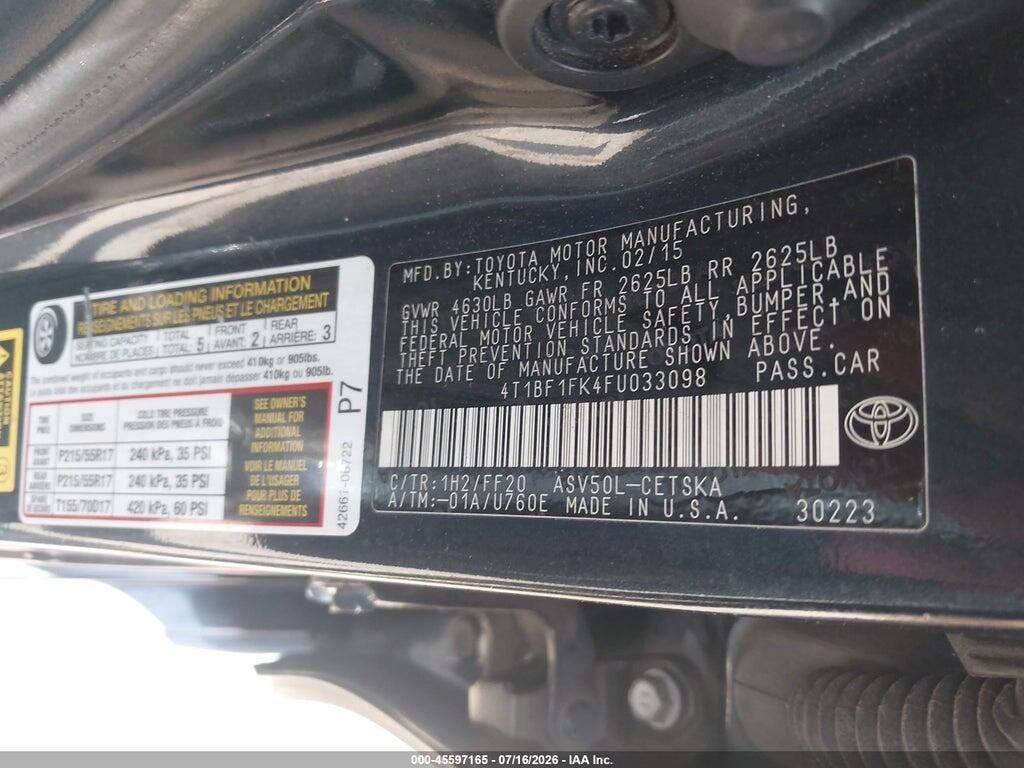 4T1BF1FK4FU033098 2015 TOYOTA CAMRY photo no. 9