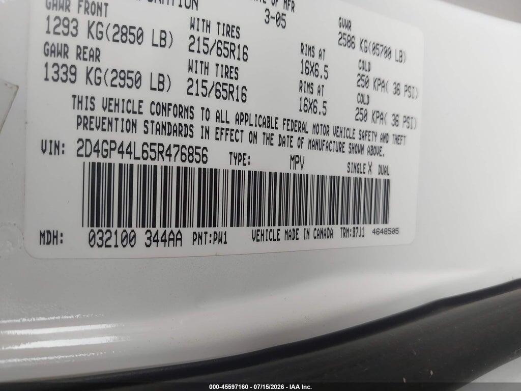 2D4GP44L65R476856 2005 DODGE CARAVAN photo no. 9