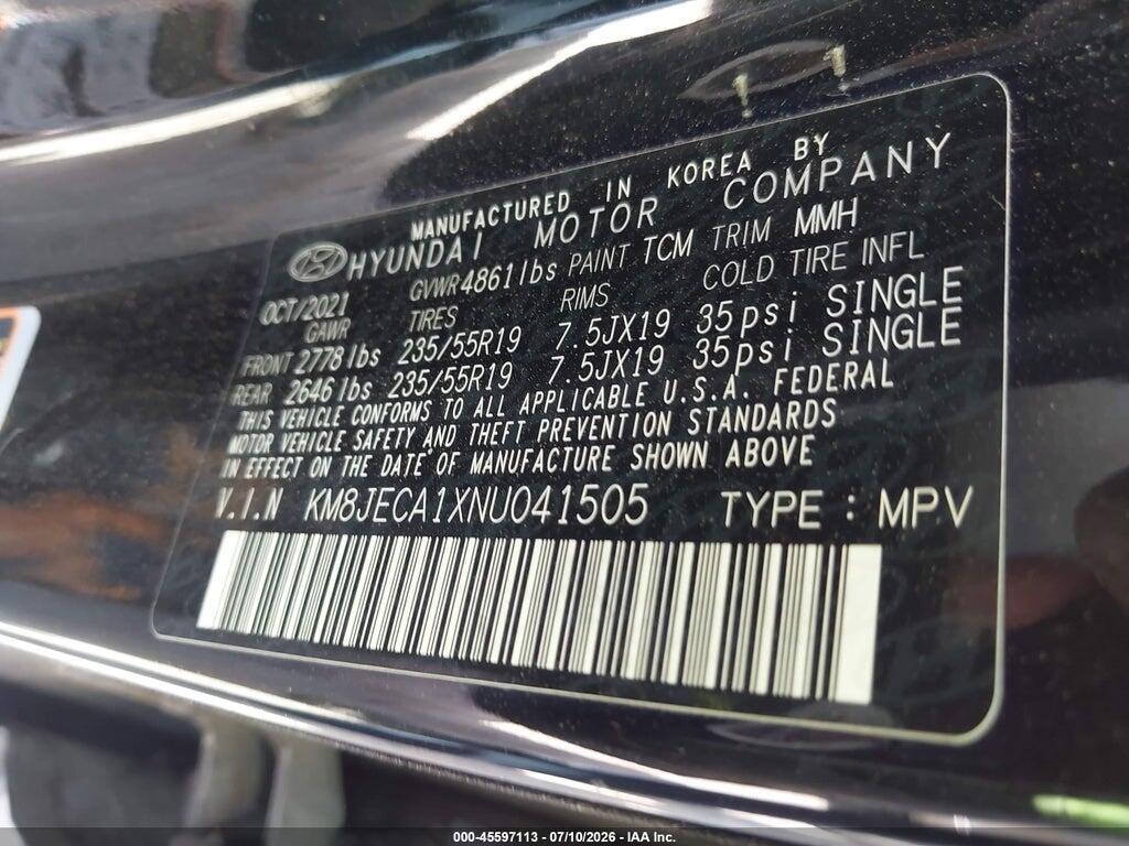 KM8JECA1XNU041505 2022 HYUNDAI TUCSON HYBRID photo no. 9
