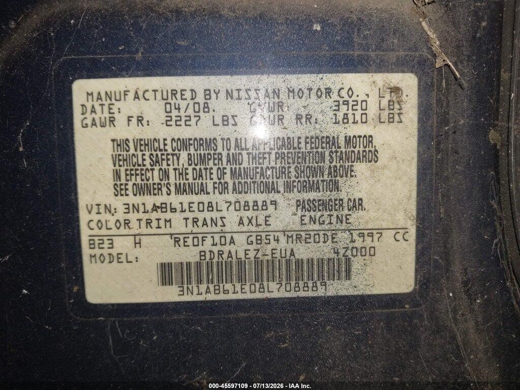 3N1AB61E08L708889 2008 NISSAN SENTRA photo no. 9