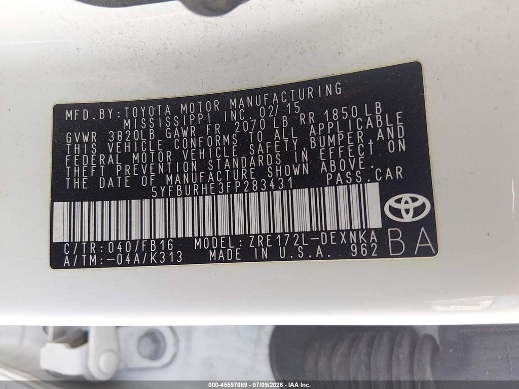 5YFBURHE3FP283431 2015 TOYOTA COROLLA photo no. 9