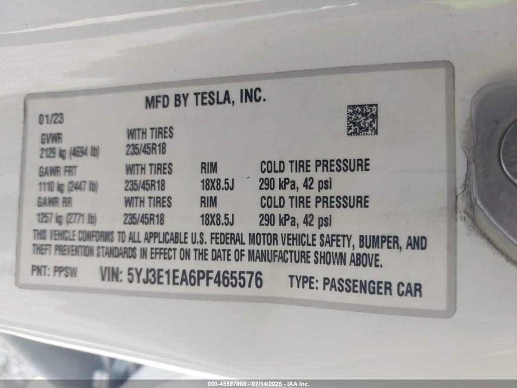 5YJ3E1EA6PF465576 2023 TESLA MODEL 3 photo no. 9