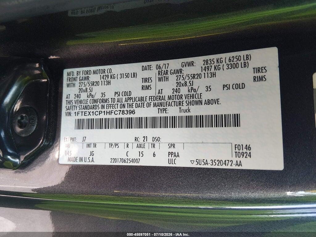1FTEX1CP1HFC78396 2017 FORD F-150 photo no. 9