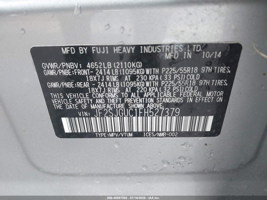 JF2SJGUC1FH527379 2015 SUBARU FORESTER photo no. 9