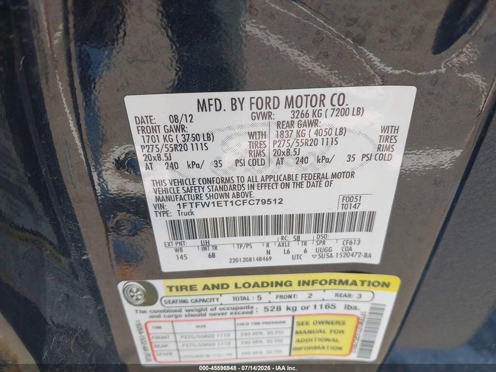1FTFW1ET1CFC79512 2012 FORD F-150 photo no. 9