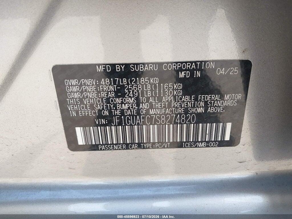 JF1GUAFC7S8274820 2025 SUBARU IMPREZA photo no. 9