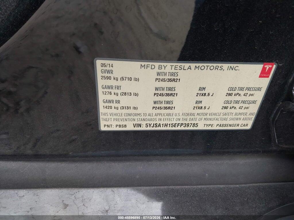 5YJSA1H15EFP39785 2014 TESLA MODEL S photo no. 9