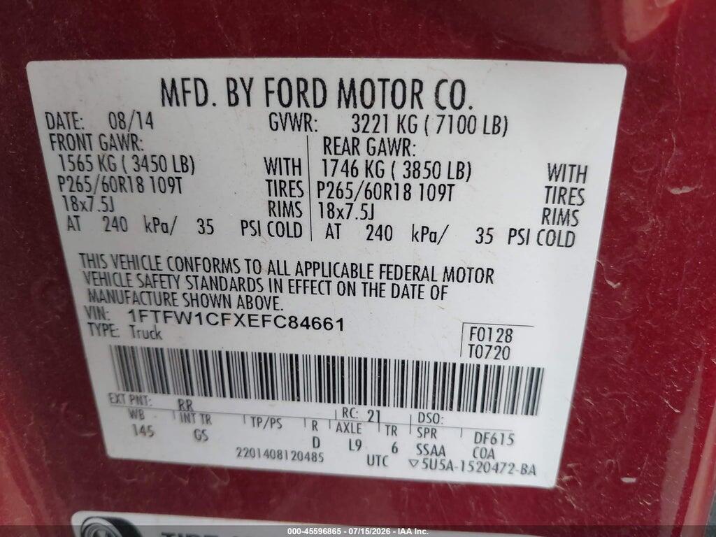 1FTFW1CFXEFC84661 2014 FORD F-150 photo no. 9