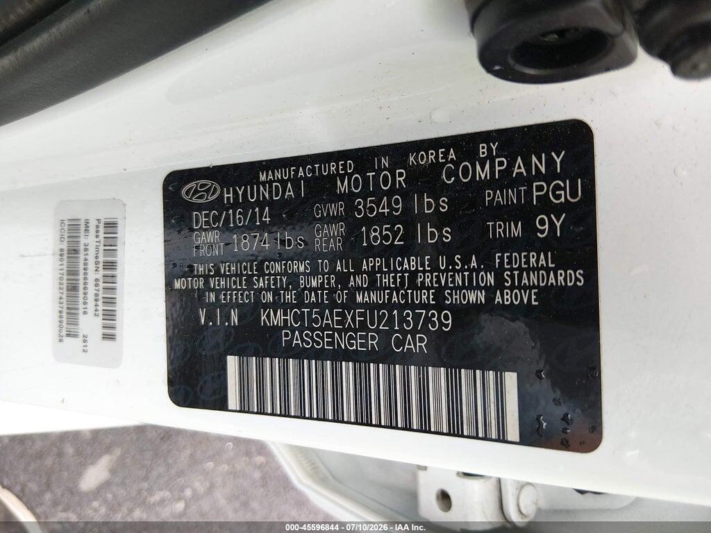 KMHCT5AEXFU213739 2015 HYUNDAI ACCENT photo no. 9