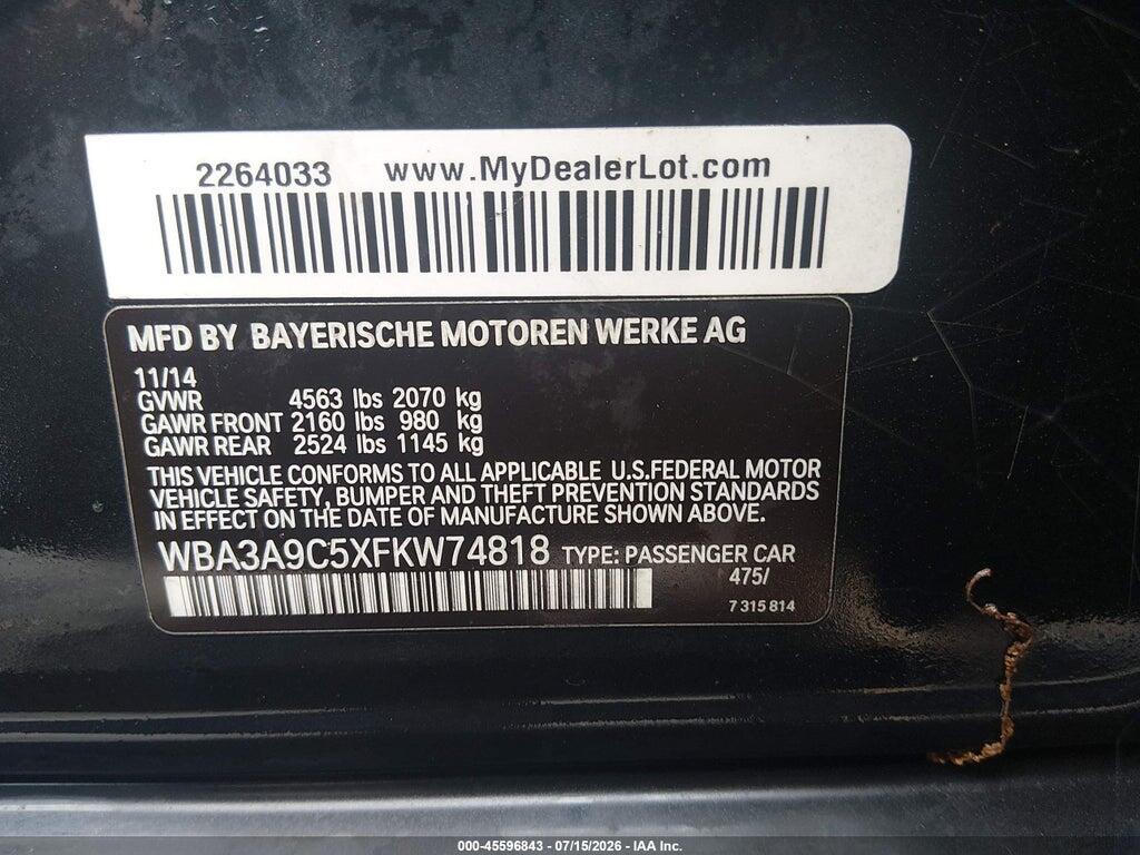 WBA3A9C5XFKW74818 2015 BMW 335I photo no. 9