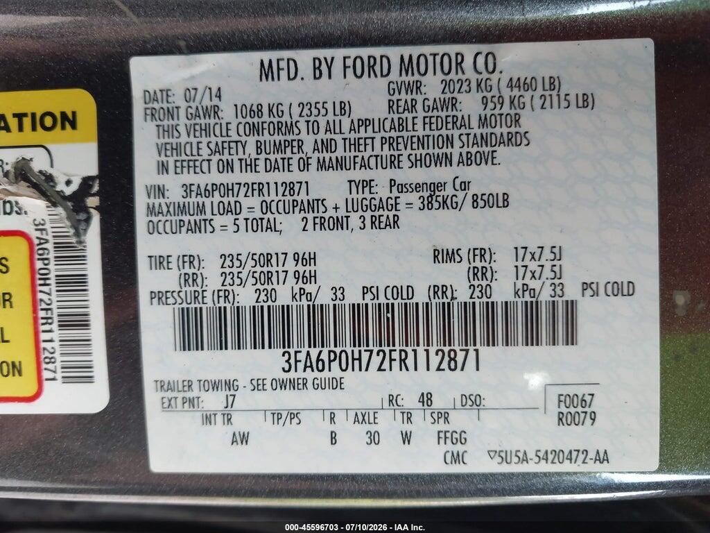 3FA6P0H72FR112871 2015 FORD FUSION photo no. 9