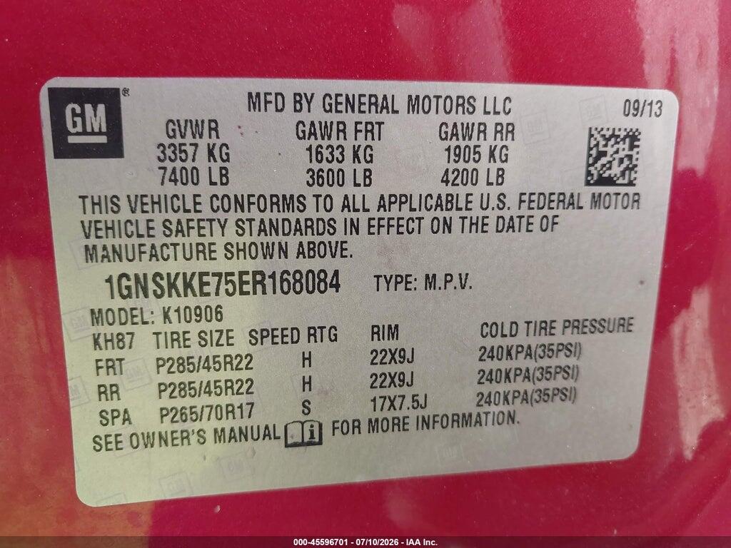 1GNSKKE75ER168084 2014 CHEVROLET SUBURBAN photo no. 9