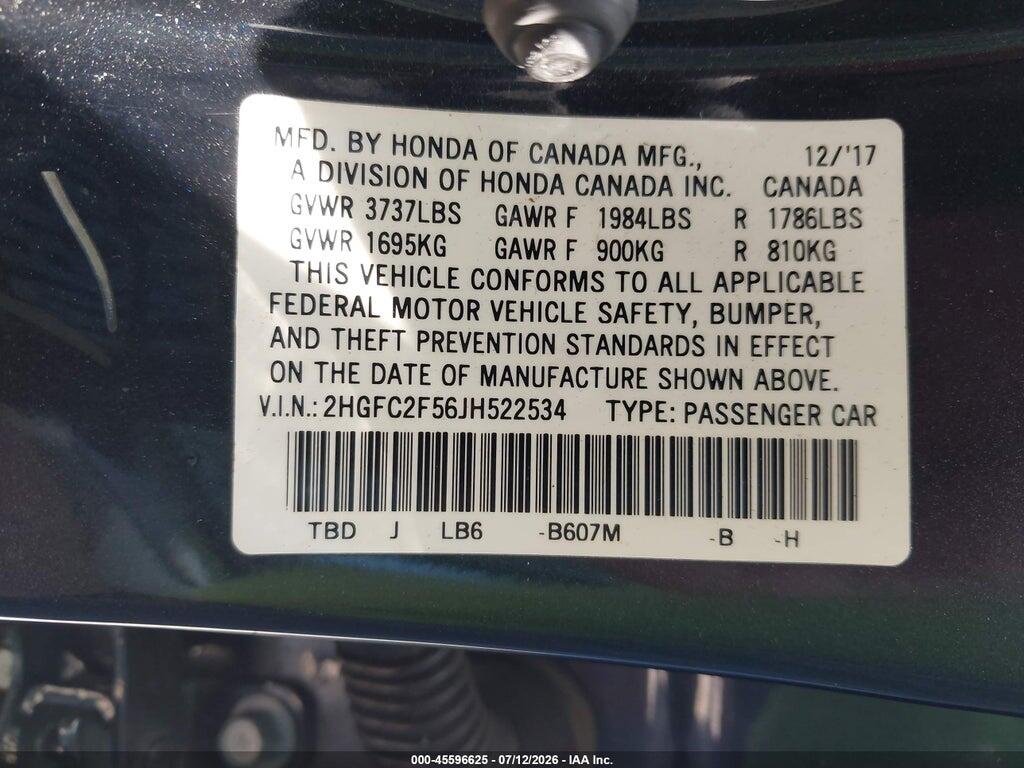 2HGFC2F56JH522534 2018 HONDA CIVIC photo no. 9