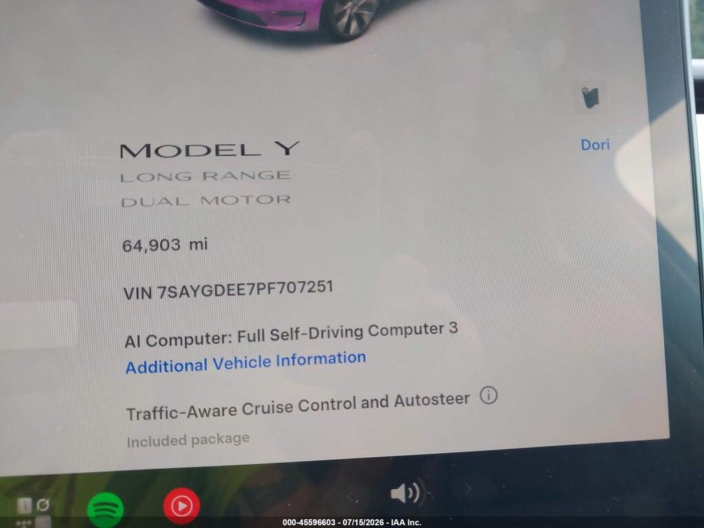 7SAYGDEE7PF707251 2023 TESLA MODEL Y photo no. 7